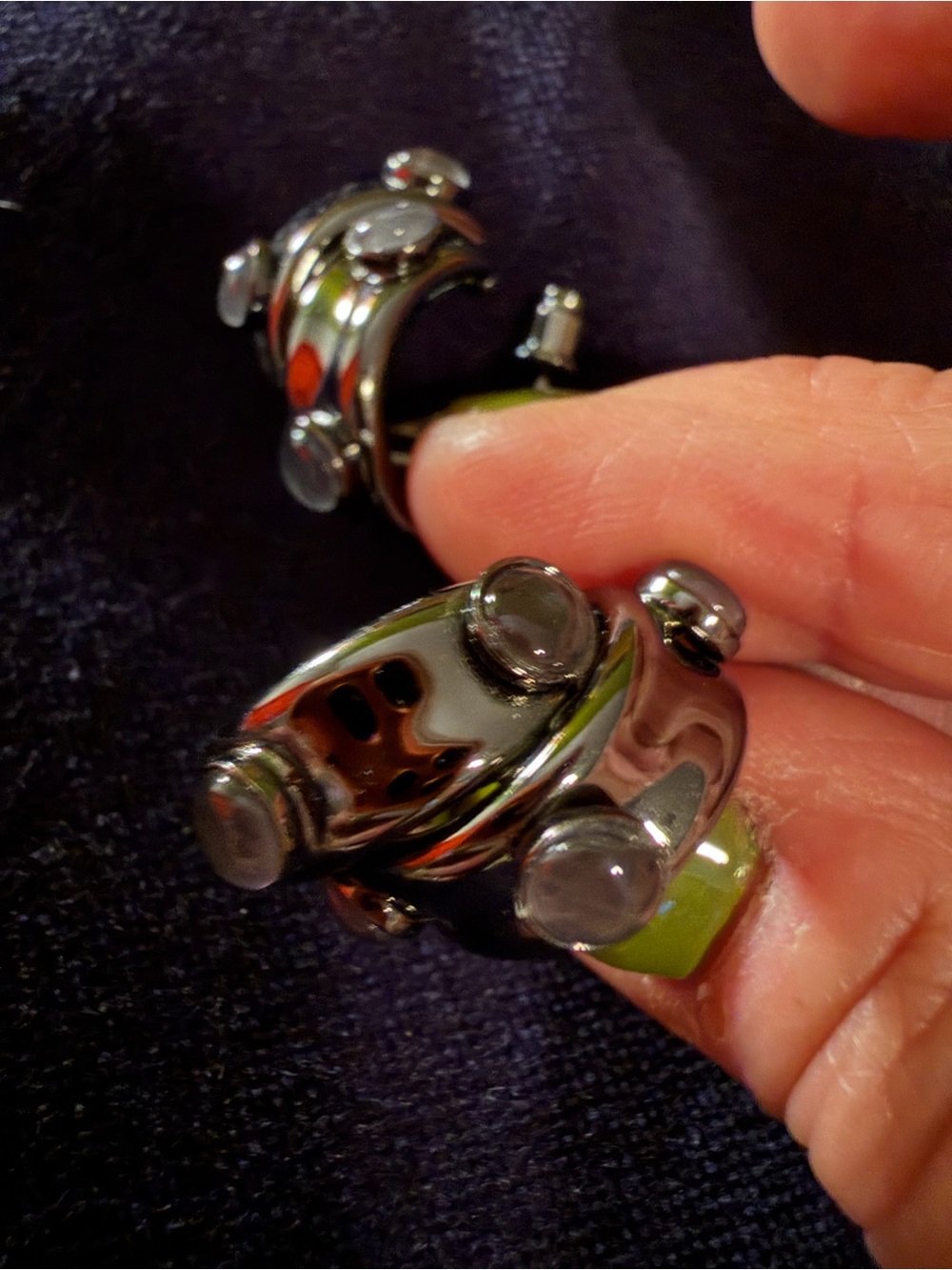 Anthropologie gun metal Earrings and grey stone double hoop